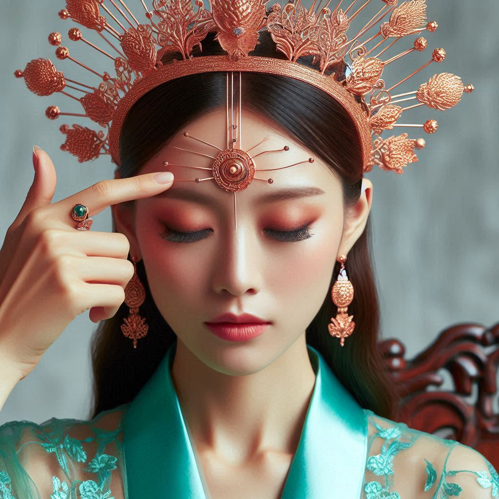 lady showing where her third eye is